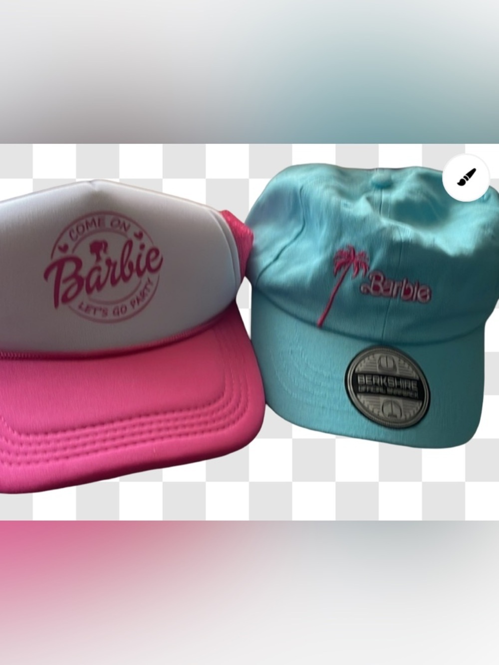 NWT- 2 Barbie Disney
Pink & white Barbie trucker cap
turquoise &pink tennis cap
